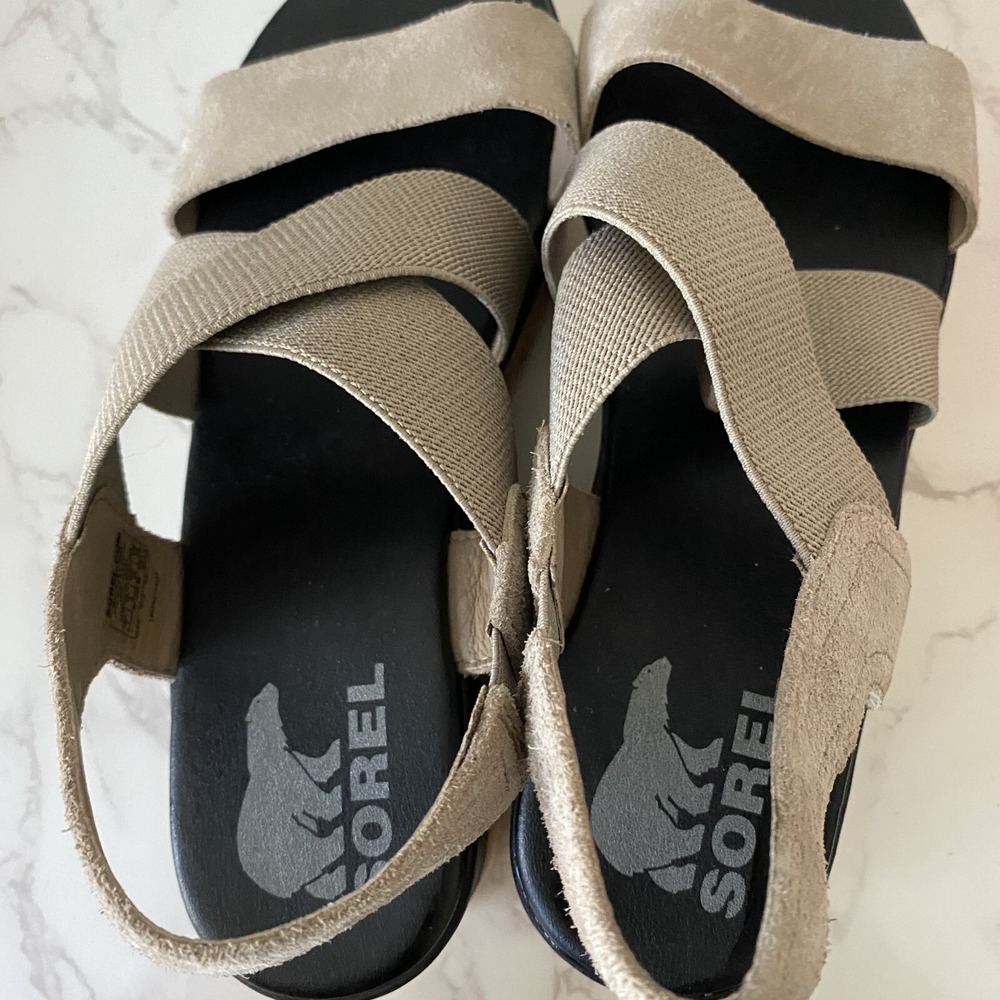 Sorel Beige Taupe Platform Sandals - Picture 8 of 11